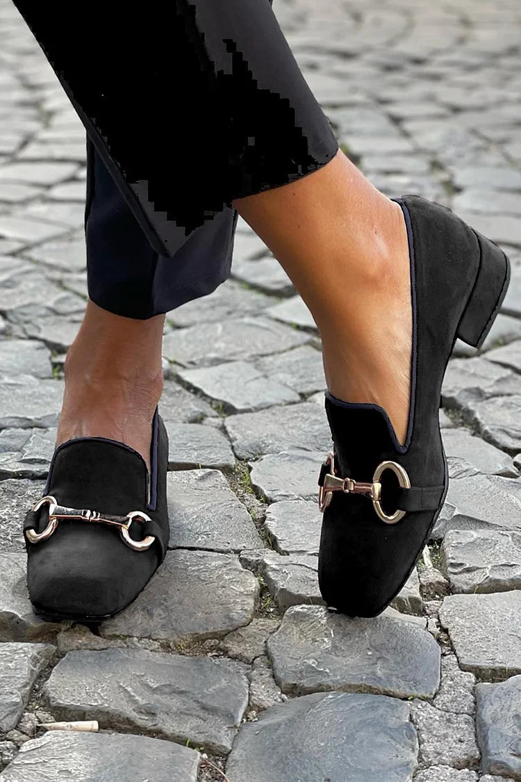 Isabelle | Black Loafers with Golden Bit