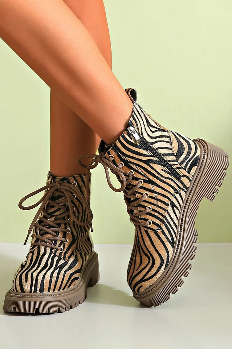 Nova | Zebra Print Lace-Up Boots