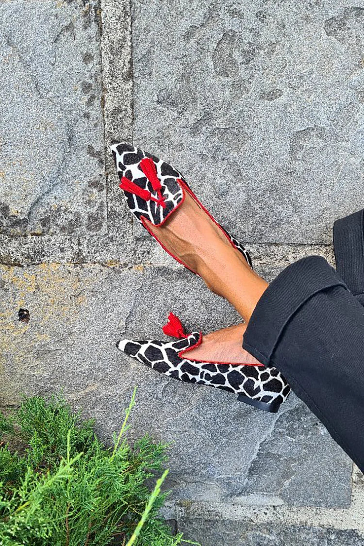 Delphine | Animal Print Loafer with Red Fringes