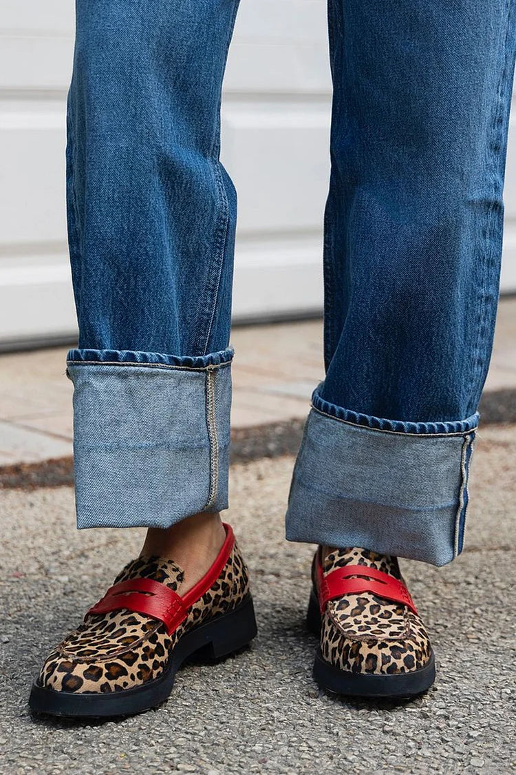 Sloane | Leopard Print Loafer with Red Detail