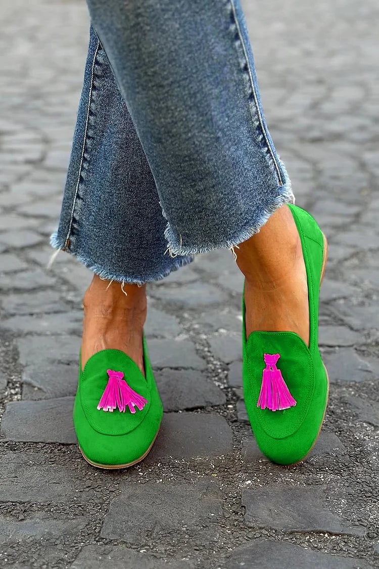 Sienna | Green Loafer with Fuchsia Tassel