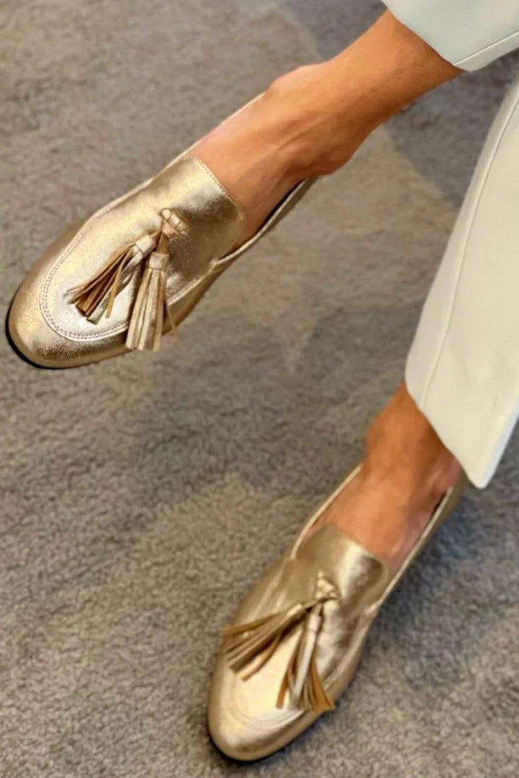 Lennox | Gold Mocassin with Tassels