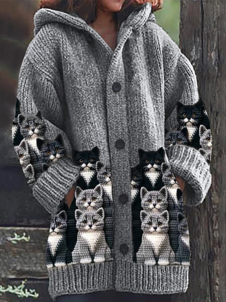 Chloe | Cozy Knit Cat Print Cardigan