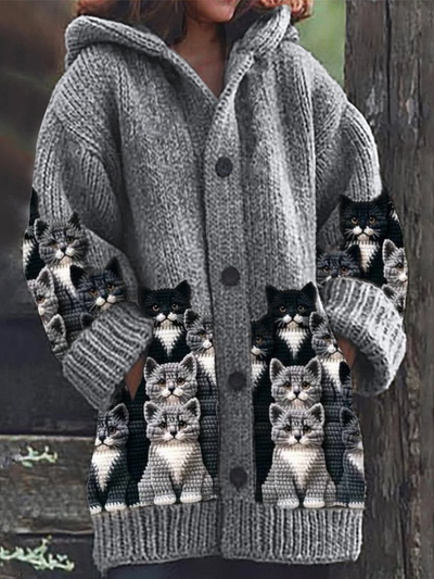 Chloe | Cozy Knit Cat Print Cardigan