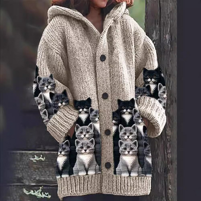 Chloe | Cozy Knit Cat Print Cardigan