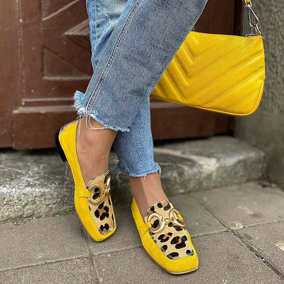 Marley | Yellow Loafers with Animal Print Detail