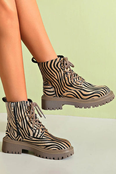 Nova | Zebra Print Lace-Up Boots