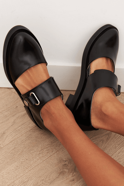 Mila | Black Buckle Loafers