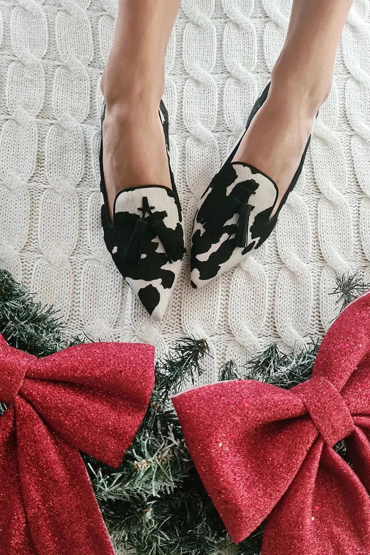 Marlo | Cow Print Loafers with Tassel