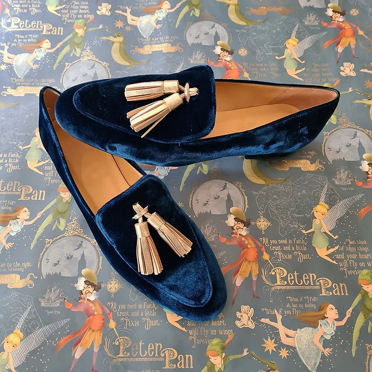 Vivienne | Midnight Elegance Loafers with Champagne Tassels