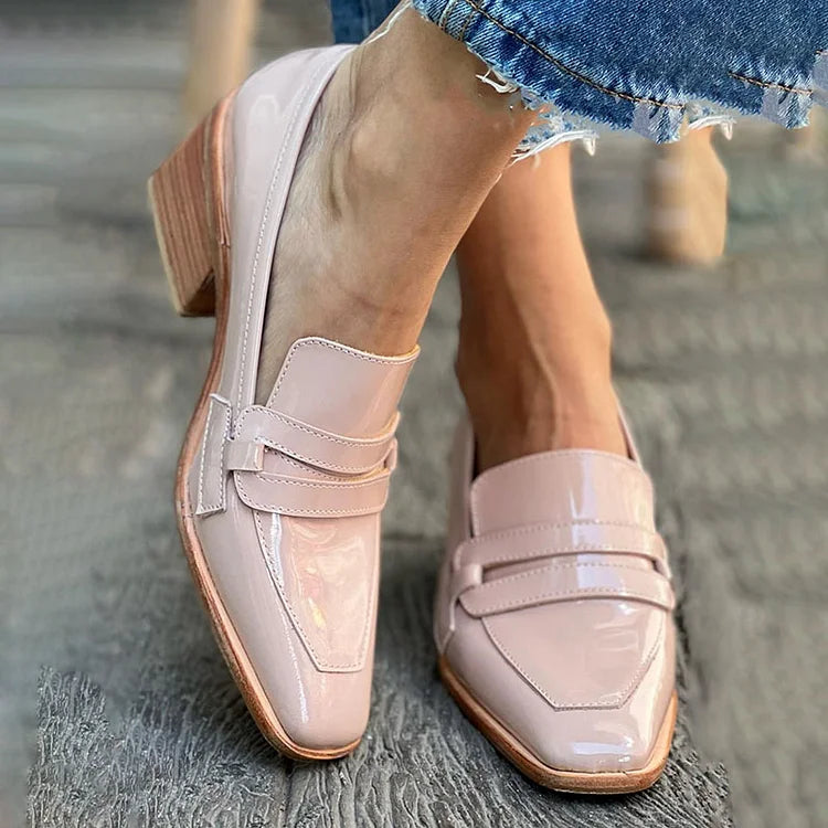Ellis | Shiny Wide Heel Loafers
