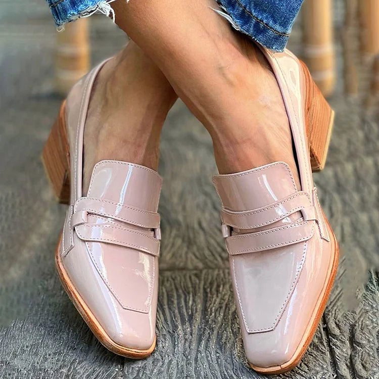 Ellis | Shiny Wide Heel Loafers