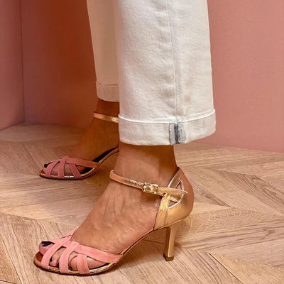 Serena | Strappy Peach Mid Heels