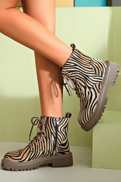 Nova | Zebra Print Lace-Up Boots