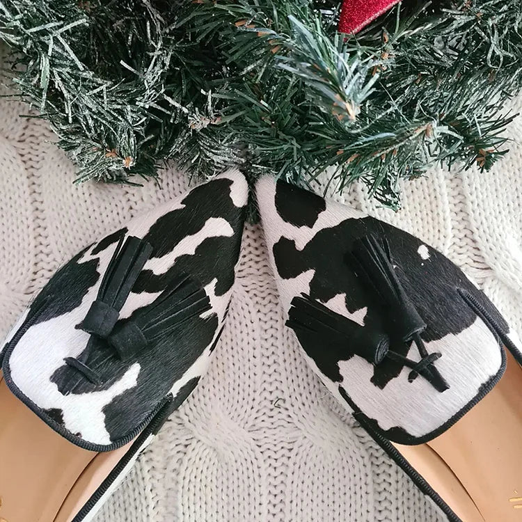 Marlo | Cow Print Loafers with Tassel