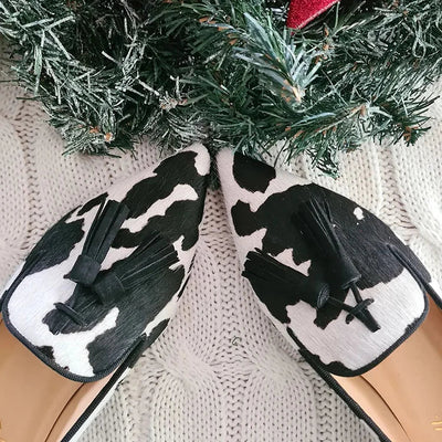 Marlo | Cow Print Loafers with Tassel