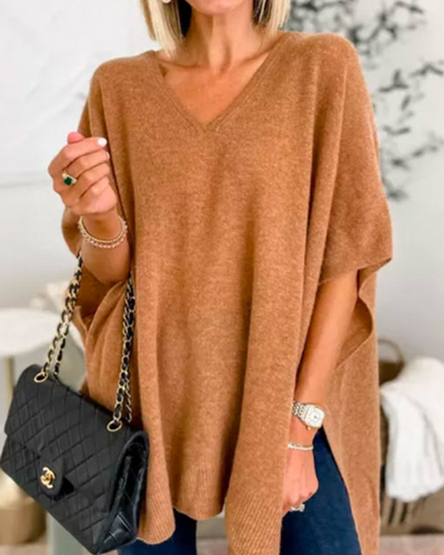 Madelyn | V-Neck Flow Knit Poncho Sweater