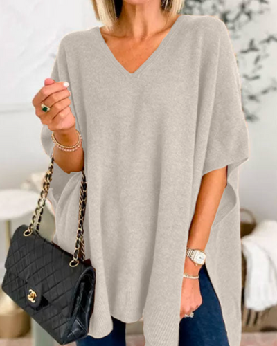 Madelyn | V-Neck Flow Knit Poncho Sweater