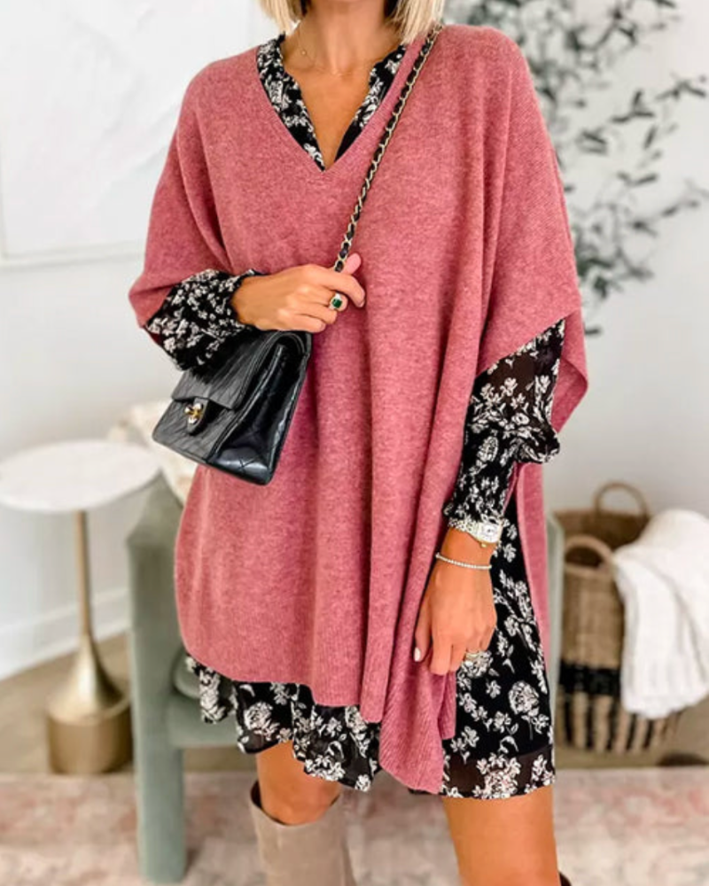 Madelyn | V-Neck Flow Knit Poncho Sweater