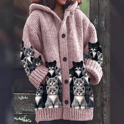 Chloe | Cozy Knit Cat Print Cardigan