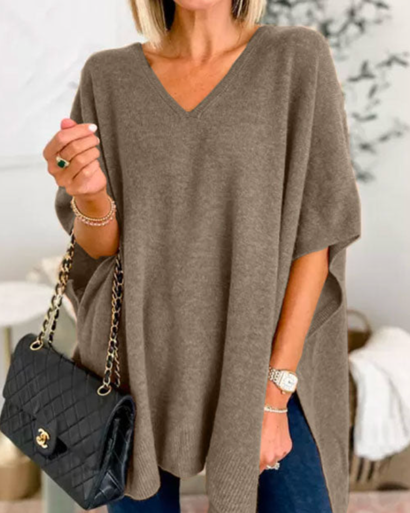Madelyn | V-Neck Flow Knit Poncho Sweater