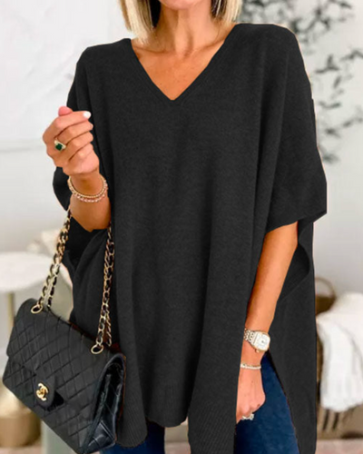 Madelyn | V-Neck Flow Knit Poncho Sweater