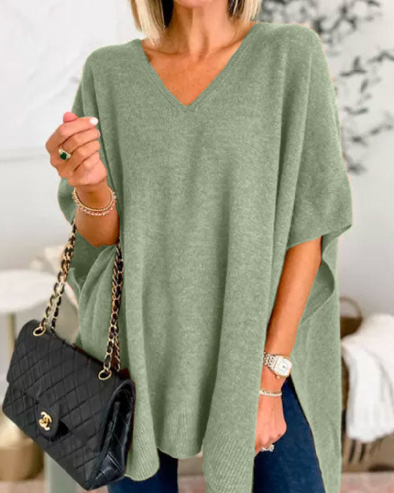 Madelyn | V-Neck Flow Knit Poncho Sweater