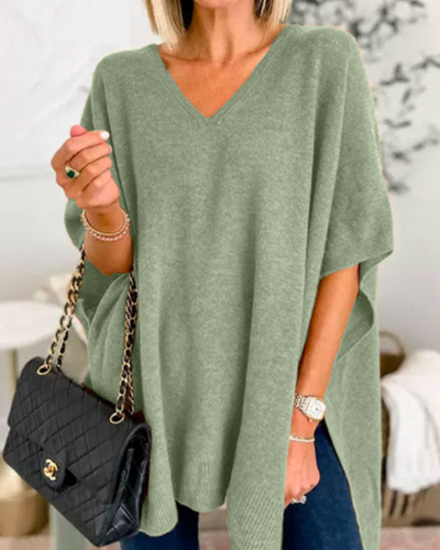 Madelyn | V-Neck Flow Knit Poncho Sweater