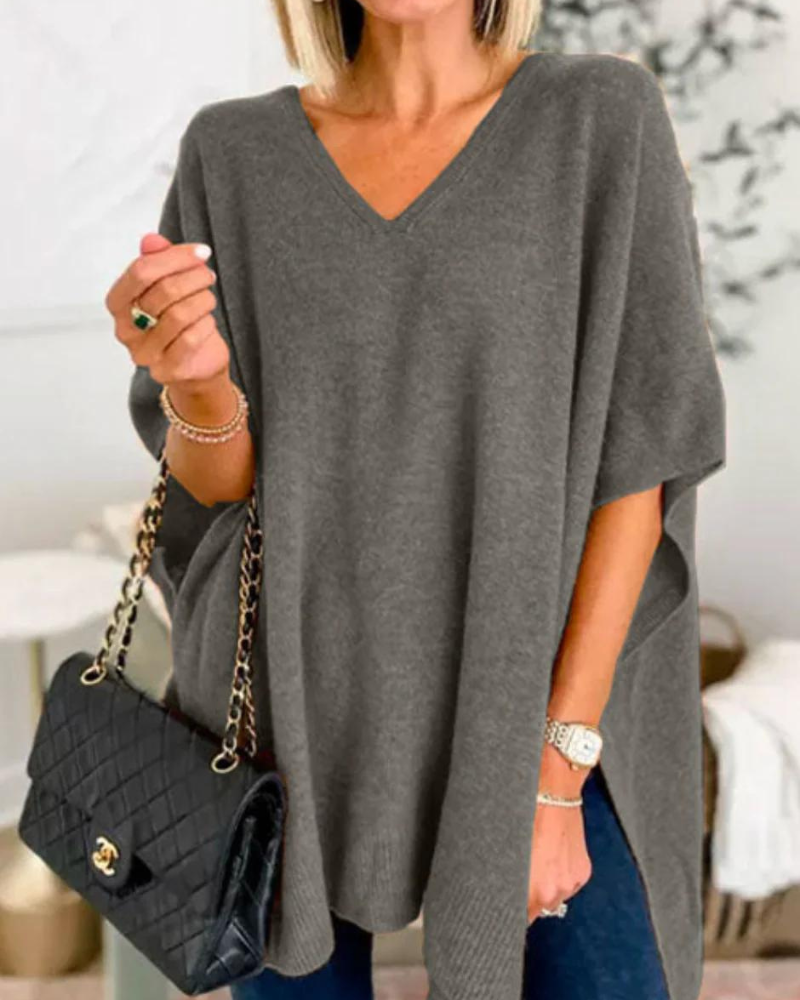 Madelyn | V-Neck Flow Knit Poncho Sweater
