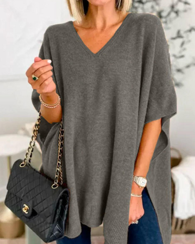 Madelyn | V-Neck Flow Knit Poncho Sweater