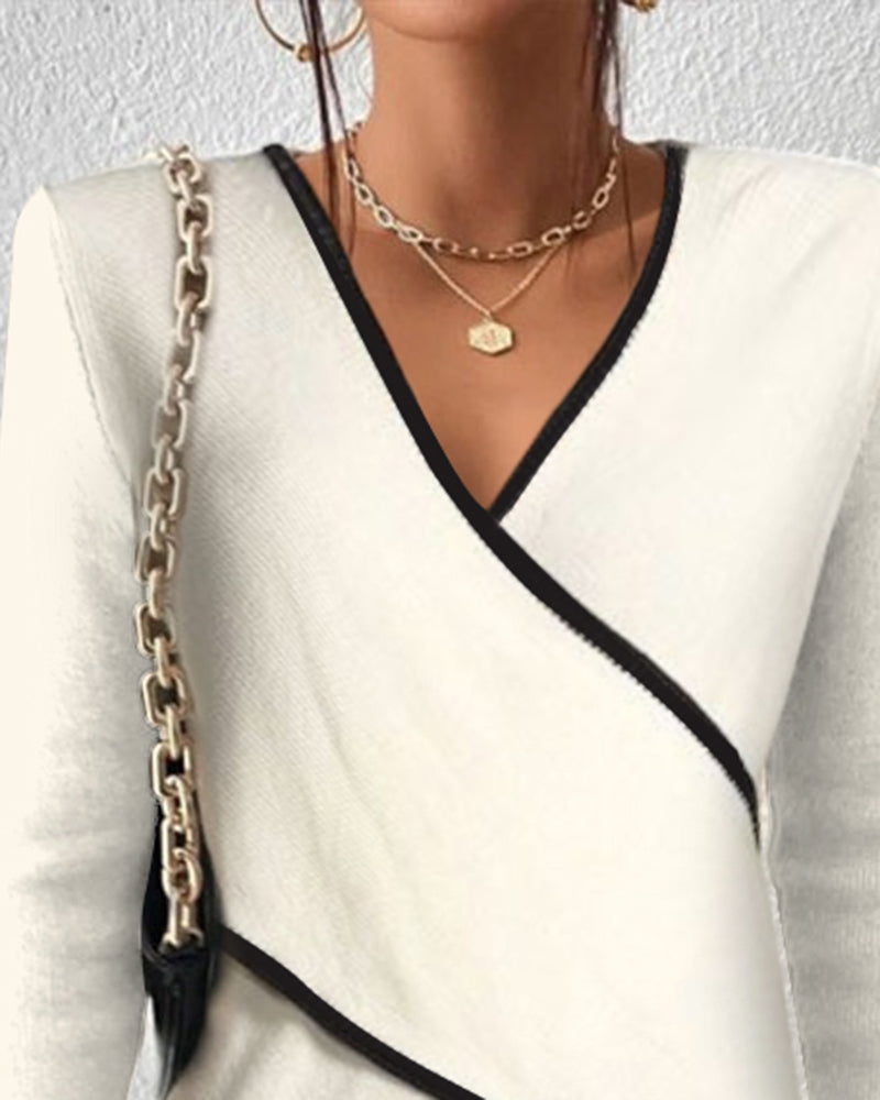 Yzabelle | Wrap Contrast Trim Sweater