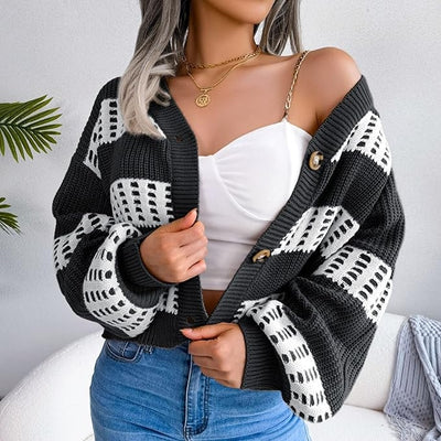 Aria | Plaid Knit Button-Down Cardigan