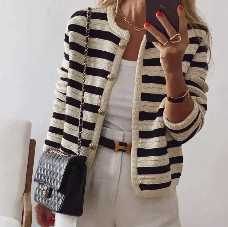 Sloane | Striped Cardigan With Modern Button