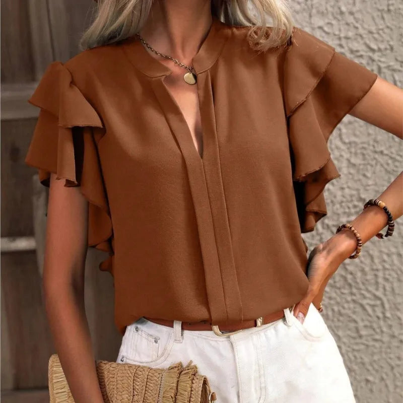 Brielle | Ruffled Sleeve V-Neck Blouse