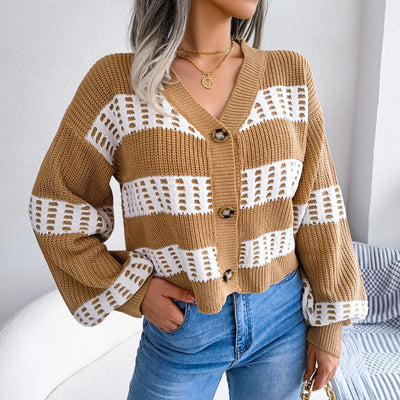 Aria | Plaid Knit Button-Down Cardigan