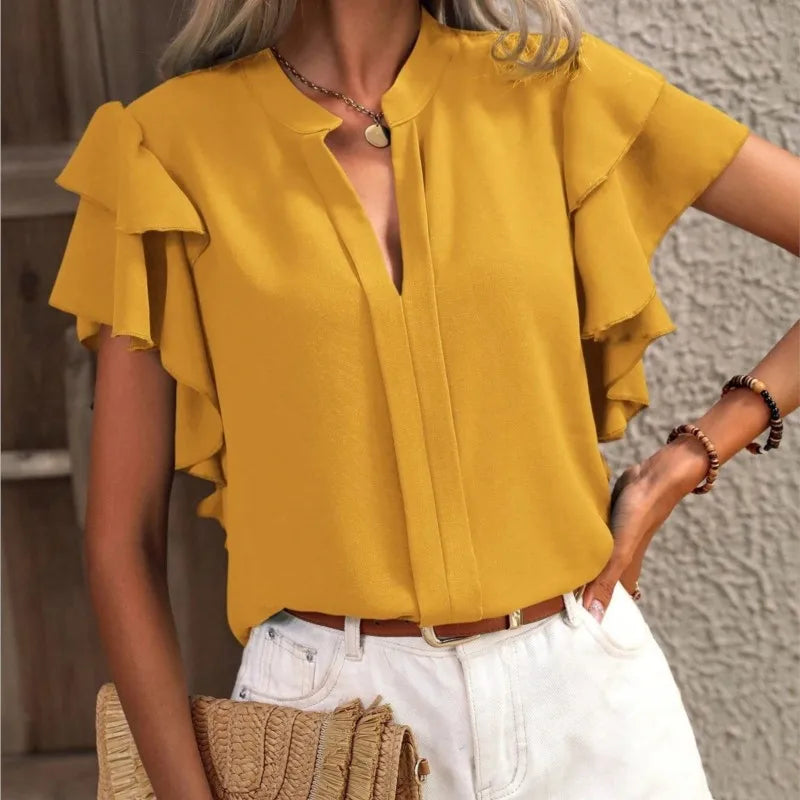 Brielle | Ruffled Sleeve V-Neck Blouse