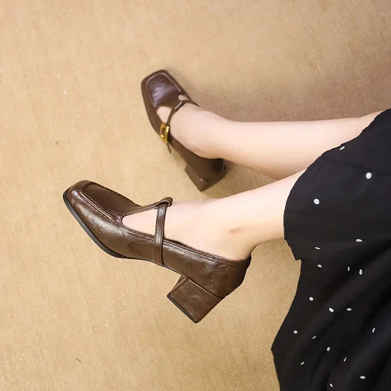 Dorvanna | French Mary Jane Block Heel Shoes