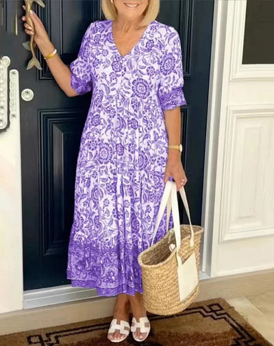 Aria | Elegant Floral V-Neck Maxi Dress