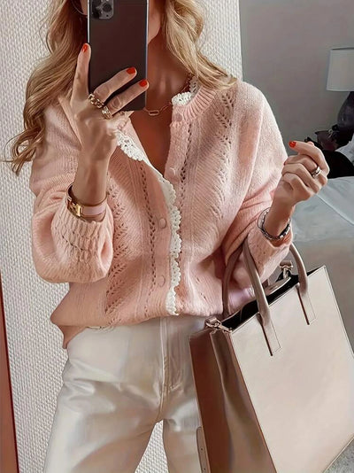 Serenya | Autumn Winter Lace Patchwork Knitted Cardigan