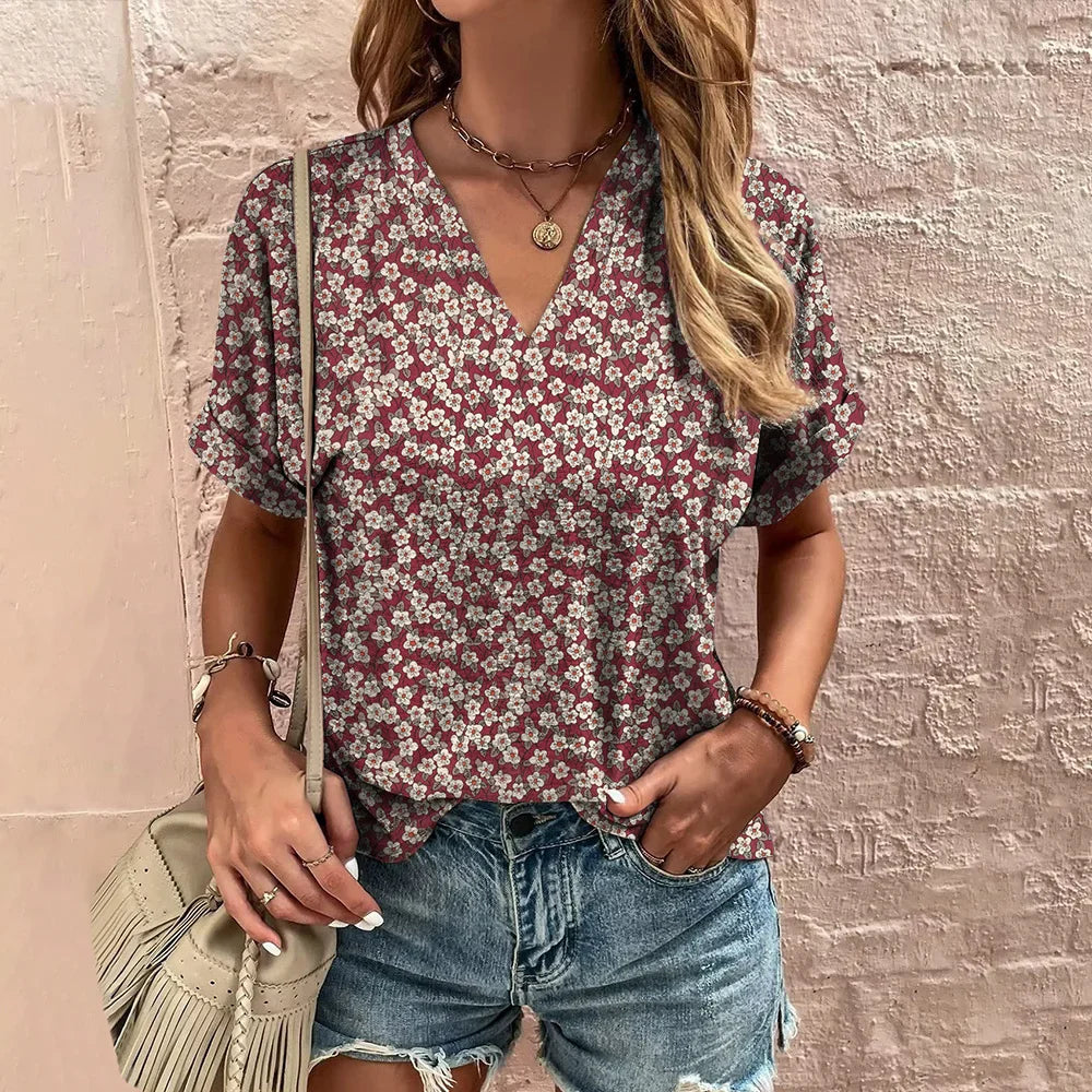 Lily | Floral V-Neck Tummy Covering Top