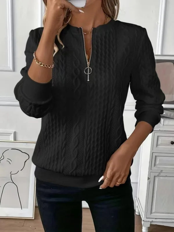 Ranmo | Jacquard Knit Zipper Sweater Top