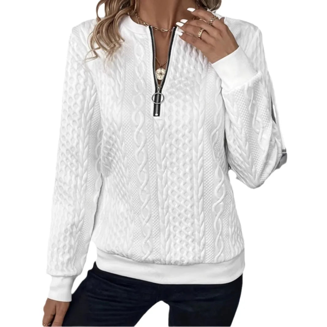 Ranmo | Jacquard Knit Zipper Sweater Top