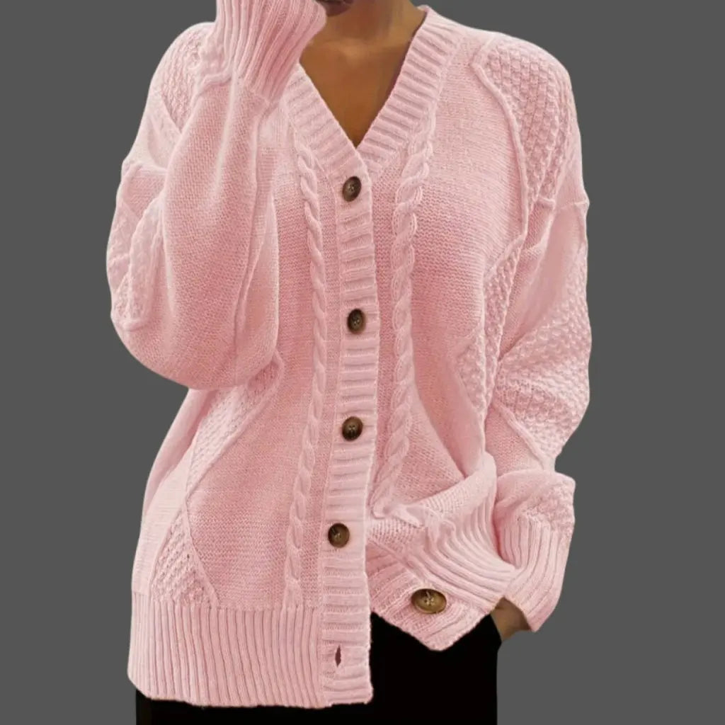 Elora | Elegant Autumn V-Neck Lantern Sleeve Knitted Cardigan