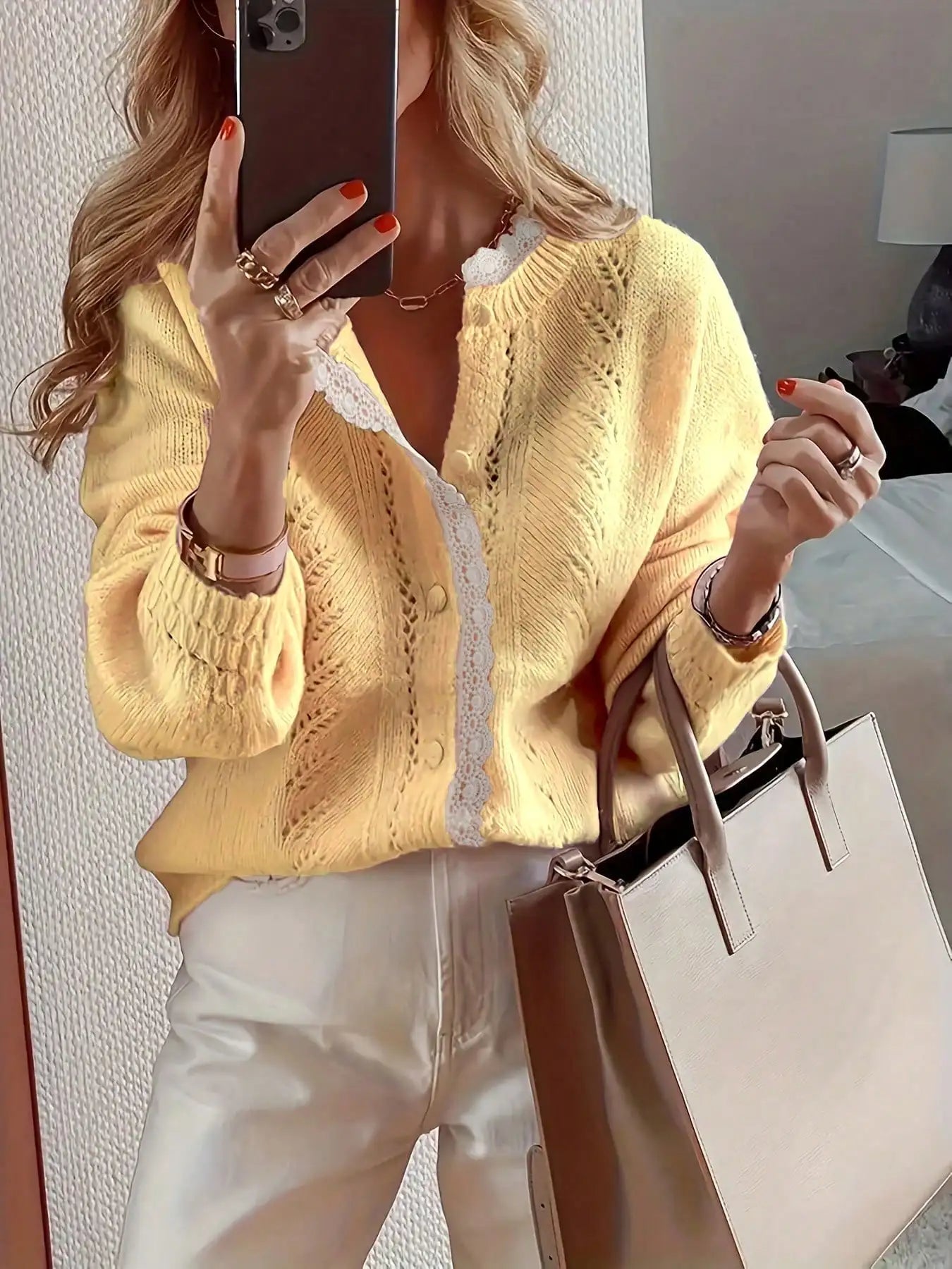 Serenya | Autumn Winter Lace Patchwork Knitted Cardigan