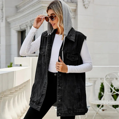 Rowdy | Oversized Hooded Denim Vest