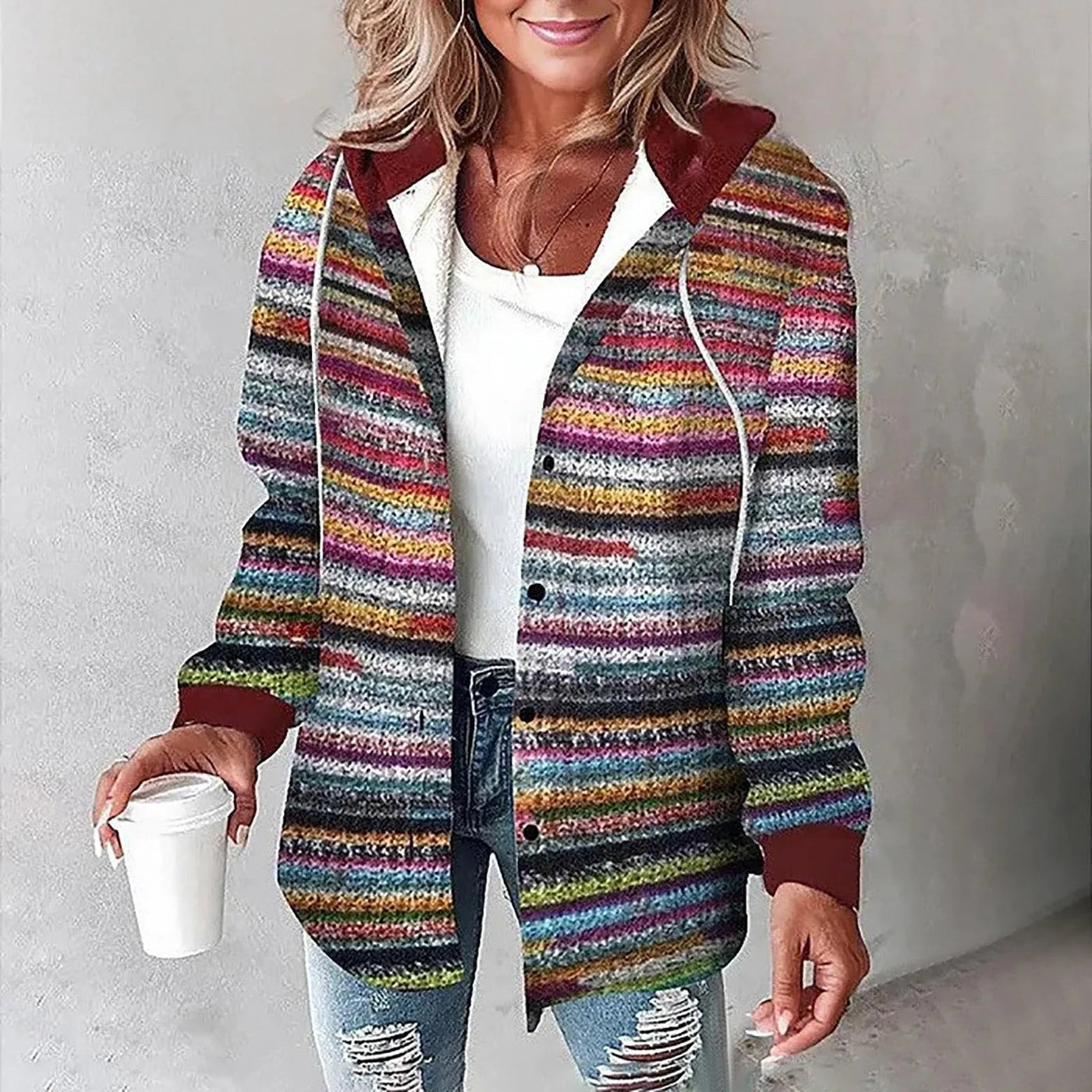 Rowan | Hooded Plaid Mid-Length Jacket