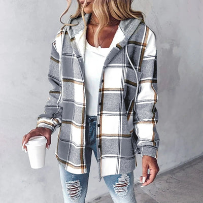 Rowan | Hooded Plaid Mid-Length Jacket
