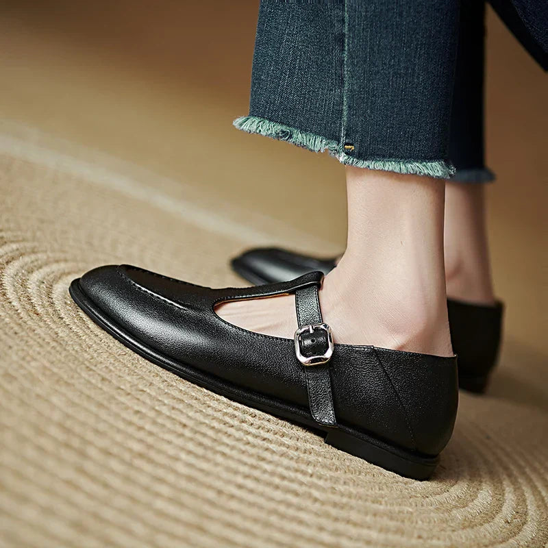 Selvana | Low Heeled T-Strap Pumps