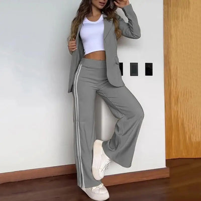 Abigail | Chic Notched Lapel Blazer & Wide Leg Pant Suit Set
