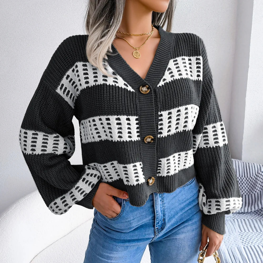 Aria | Plaid Knit Button-Down Cardigan
